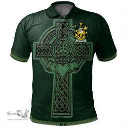Irish Hickson Coat of Arms Irish Polo Shirt Irish Cross with Celtic Knot and Claddagh Ring Polo Shirt