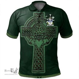 Irish McCourt Coat of Arms Irish Polo Shirt Irish Cross with Celtic Knot and Claddagh Ring Polo Shirt