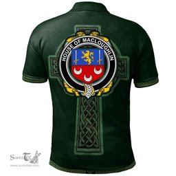 Irish House of MACLOUGHLIN (Tirconnell) Coat of Arms Irish Polo Shirt Irish Cross with Celtic Knot and Claddagh Ring Polo Shirt