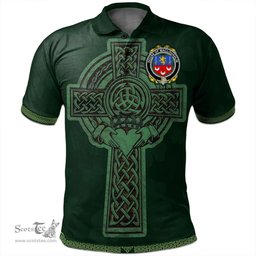 Irish House of MACLOUGHLIN (Tirconnell) Coat of Arms Irish Polo Shirt Irish Cross with Celtic Knot and Claddagh Ring Polo Shirt