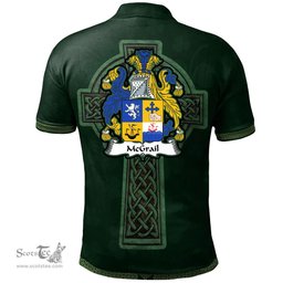 Irish McGrail Coat of Arms Irish Polo Shirt Irish Cross with Celtic Knot and Claddagh Ring Polo Shirt