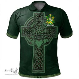 Irish Levinge or Levens Coat of Arms Irish Polo Shirt Irish Cross with Celtic Knot and Claddagh Ring Polo Shirt