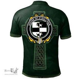 Irish House of O'SULLIVAN (Beare) Coat of Arms Irish Polo Shirt Irish Cross with Celtic Knot and Claddagh Ring Polo Shirt