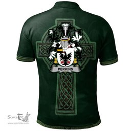 Irish Perkins Coat of Arms Irish Polo Shirt Irish Cross with Celtic Knot and Claddagh Ring Polo Shirt