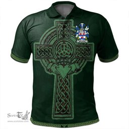 Irish Milligan Coat of Arms Irish Polo Shirt Irish Cross with Celtic Knot and Claddagh Ring Polo Shirt