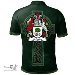 Irish McCluskey Coat of Arms Irish Polo Shirt Irish Cross with Celtic Knot and Claddagh Ring Polo Shirt