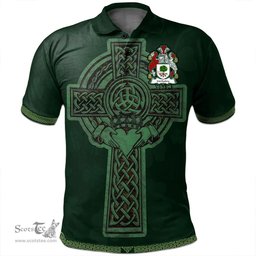 Irish McCluskey Coat of Arms Irish Polo Shirt Irish Cross with Celtic Knot and Claddagh Ring Polo Shirt