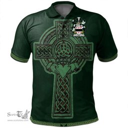 Irish Lill Coat of Arms Irish Polo Shirt Irish Cross with Celtic Knot and Claddagh Ring Polo Shirt