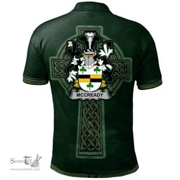 Irish McCready or McCreadie Coat of Arms Irish Polo Shirt Irish Cross with Celtic Knot and Claddagh Ring Polo Shirt