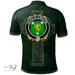 Irish House of O'MALONE Coat of Arms Irish Polo Shirt Irish Cross with Celtic Knot and Claddagh Ring Polo Shirt