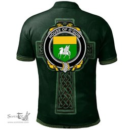 Irish House of O'QUIN (Annaly) Coat of Arms Irish Polo Shirt Irish Cross with Celtic Knot and Claddagh Ring Polo Shirt