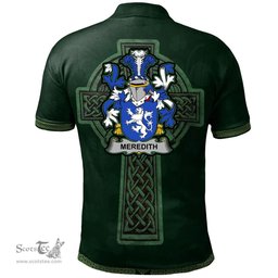 Irish Meredith Coat of Arms Irish Polo Shirt Irish Cross with Celtic Knot and Claddagh Ring Polo Shirt