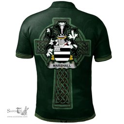 Irish Marshall Coat of Arms Irish Polo Shirt Irish Cross with Celtic Knot and Claddagh Ring Polo Shirt