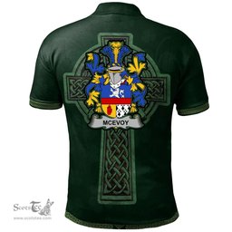 Irish McEvoy or McKelvey Coat of Arms Irish Polo Shirt Irish Cross with Celtic Knot and Claddagh Ring Polo Shirt