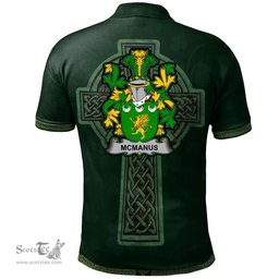 Irish McManus Coat of Arms Irish Polo Shirt Irish Cross with Celtic Knot and Claddagh Ring Polo Shirt
