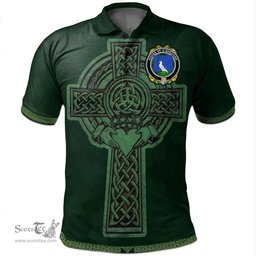 Irish House of O'SHEEHAN Coat of Arms Irish Polo Shirt Irish Cross with Celtic Knot and Claddagh Ring Polo Shirt