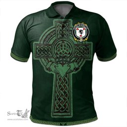 Irish House of O'MOLLOY Coat of Arms Irish Polo Shirt Irish Cross with Celtic Knot and Claddagh Ring Polo Shirt