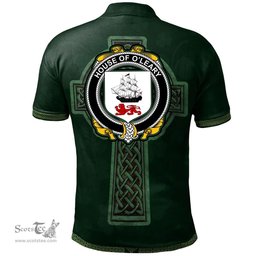 Irish House of O'LEARY Coat of Arms Irish Polo Shirt Irish Cross with Celtic Knot and Claddagh Ring Polo Shirt