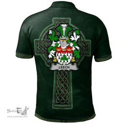 Irish Leech Coat of Arms Irish Polo Shirt Irish Cross with Celtic Knot and Claddagh Ring Polo Shirt