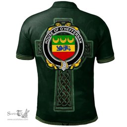Irish House of O'HEFFERNAN Coat of Arms Irish Polo Shirt Irish Cross with Celtic Knot and Claddagh Ring Polo Shirt
