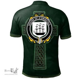 Irish House of O'DRISCOLL Coat of Arms Irish Polo Shirt Irish Cross with Celtic Knot and Claddagh Ring Polo Shirt