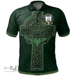 Irish House of O'DRISCOLL Coat of Arms Irish Polo Shirt Irish Cross with Celtic Knot and Claddagh Ring Polo Shirt