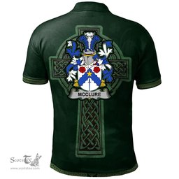 Irish McClure Coat of Arms Irish Polo Shirt Irish Cross with Celtic Knot and Claddagh Ring Polo Shirt