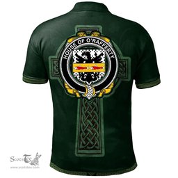Irish House of O'RAFFERTY Coat of Arms Irish Polo Shirt Irish Cross with Celtic Knot and Claddagh Ring Polo Shirt