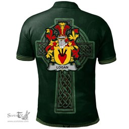 Irish Logan Coat of Arms Irish Polo Shirt Irish Cross with Celtic Knot and Claddagh Ring Polo Shirt