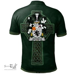 Irish Jeffreys Coat of Arms Irish Polo Shirt Irish Cross with Celtic Knot and Claddagh Ring Polo Shirt