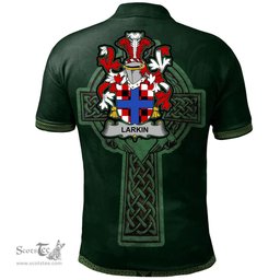 Irish Larkin or O'Larkin Coat of Arms Irish Polo Shirt Irish Cross with Celtic Knot and Claddagh Ring Polo Shirt