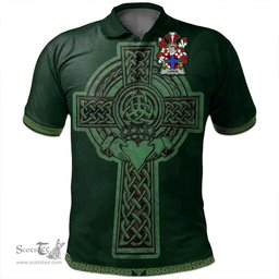 Irish Larkin or O'Larkin Coat of Arms Irish Polo Shirt Irish Cross with Celtic Knot and Claddagh Ring Polo Shirt