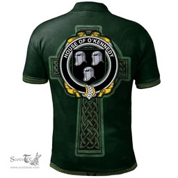 Irish House of O'KENNEDY Coat of Arms Irish Polo Shirt Irish Cross with Celtic Knot and Claddagh Ring Polo Shirt