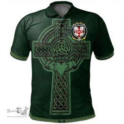Irish House of O'NOLAN Coat of Arms Irish Polo Shirt Irish Cross with Celtic Knot and Claddagh Ring Polo Shirt