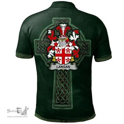 Irish Langan or O'Longan Coat of Arms Irish Polo Shirt Irish Cross with Celtic Knot and Claddagh Ring Polo Shirt