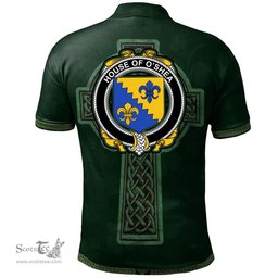 Irish House of O'SHEA Coat of Arms Irish Polo Shirt Irish Cross with Celtic Knot and Claddagh Ring Polo Shirt