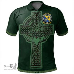 Irish House of O'SHEA Coat of Arms Irish Polo Shirt Irish Cross with Celtic Knot and Claddagh Ring Polo Shirt