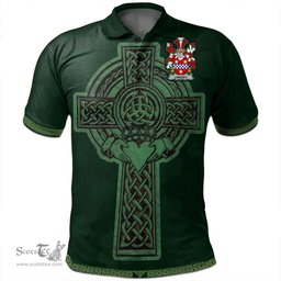 Irish Lindsey Coat of Arms Irish Polo Shirt Irish Cross with Celtic Knot and Claddagh Ring Polo Shirt