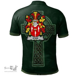 Irish Kyan or O'Kyan Coat of Arms Irish Polo Shirt Irish Cross with Celtic Knot and Claddagh Ring Polo Shirt