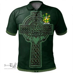 Irish Noone or O'Noone Coat of Arms Irish Polo Shirt Irish Cross with Celtic Knot and Claddagh Ring Polo Shirt