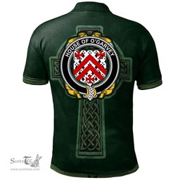 Irish House of O'GARVEY Coat of Arms Irish Polo Shirt Irish Cross with Celtic Knot and Claddagh Ring Polo Shirt
