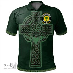 Irish House of O'SHERIDAN Coat of Arms Irish Polo Shirt Irish Cross with Celtic Knot and Claddagh Ring Polo Shirt