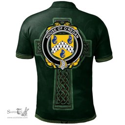 Irish House of O'REGAN Coat of Arms Irish Polo Shirt Irish Cross with Celtic Knot and Claddagh Ring Polo Shirt