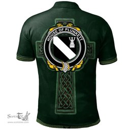Irish House of PLUNKETT Coat of Arms Irish Polo Shirt Irish Cross with Celtic Knot and Claddagh Ring Polo Shirt