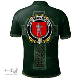 Irish House of O'LOUGHLIN Coat of Arms Irish Polo Shirt Irish Cross with Celtic Knot and Claddagh Ring Polo Shirt