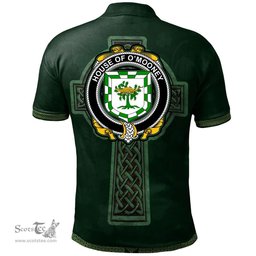 Irish House of O'MOONEY Coat of Arms Irish Polo Shirt Irish Cross with Celtic Knot and Claddagh Ring Polo Shirt