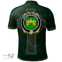 Irish House of O'REILLY Coat of Arms Irish Polo Shirt Irish Cross with Celtic Knot and Claddagh Ring Polo Shirt