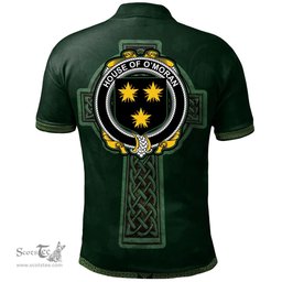 Irish House of O'MORAN Coat of Arms Irish Polo Shirt Irish Cross with Celtic Knot and Claddagh Ring Polo Shirt
