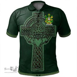 Irish McSweeney Coat of Arms Irish Polo Shirt Irish Cross with Celtic Knot and Claddagh Ring Polo Shirt