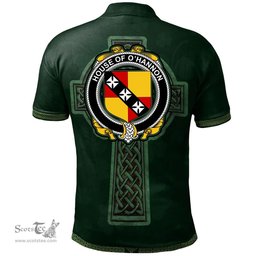 Irish House of O'HANNON Coat of Arms Irish Polo Shirt Irish Cross with Celtic Knot and Claddagh Ring Polo Shirt